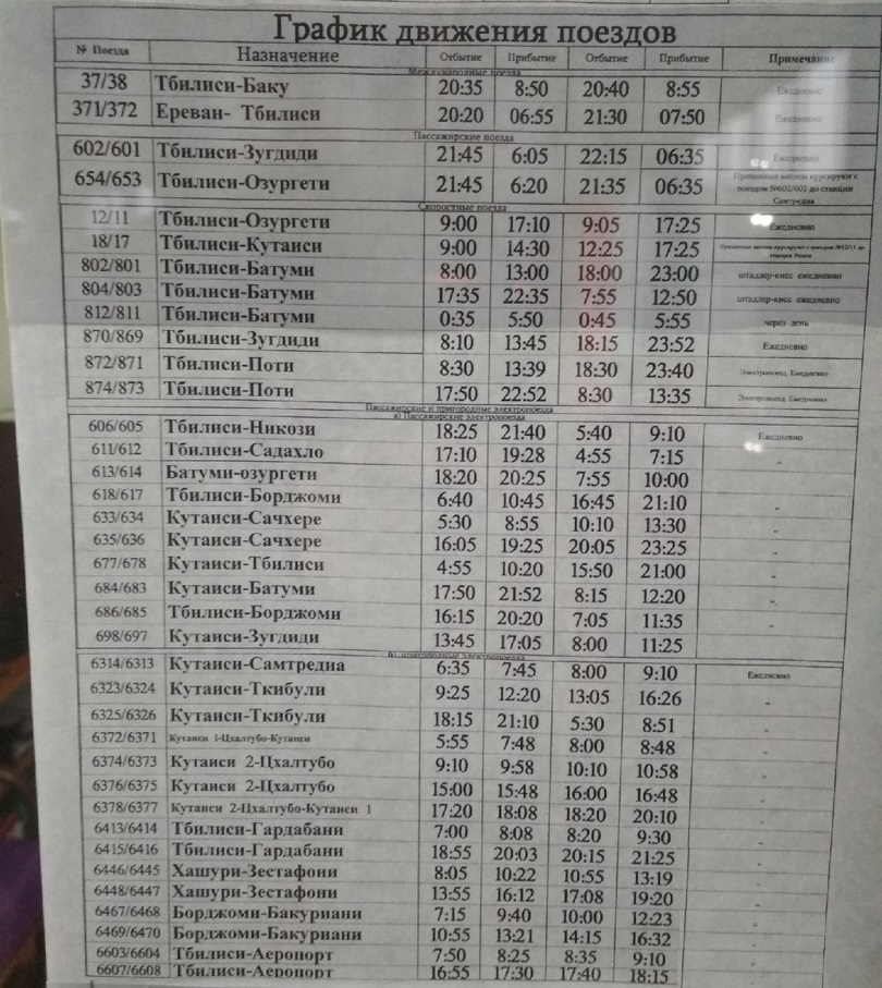 расписание поездов из Тбилиси в Чиатуру